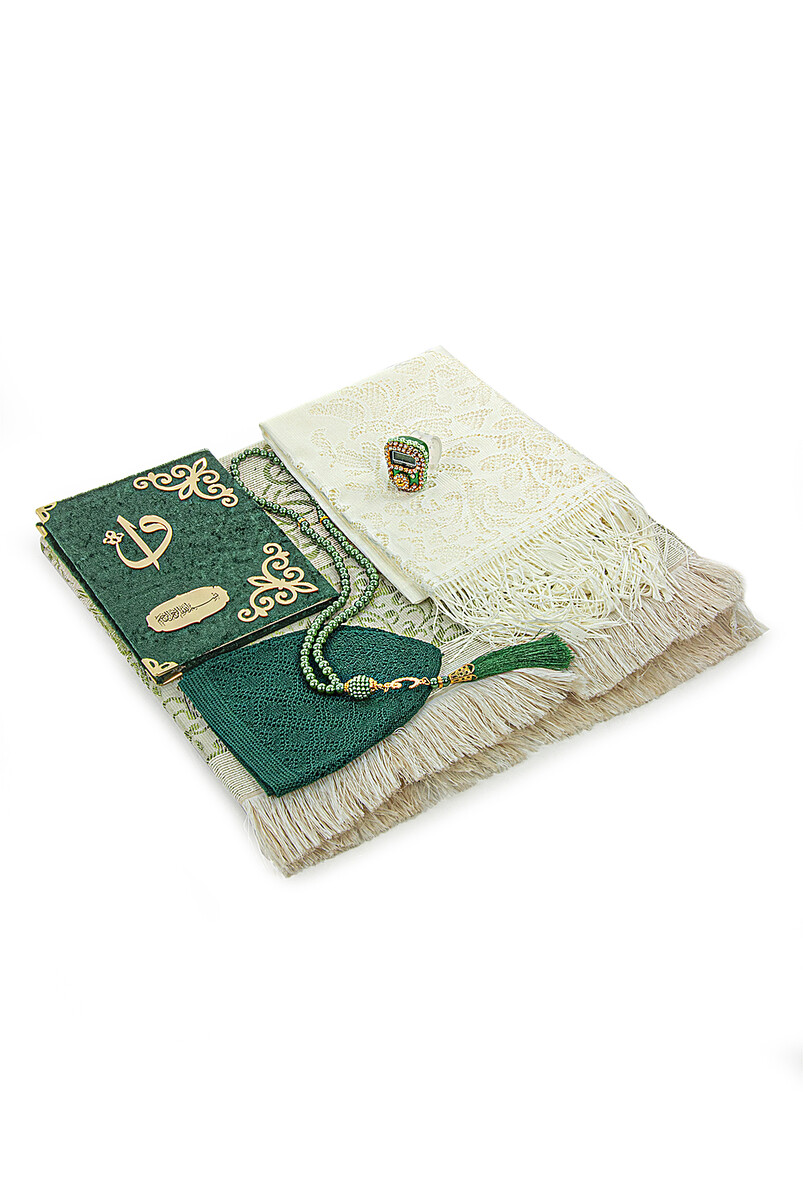 Special Boxed Dowry Prayer Rug Set Suitable for Groom and Bride Bundles Green - 3