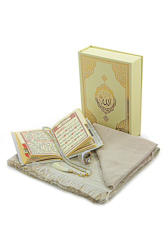 Special Boxed Dowry Prayer Rug Set Suitable for the Bride's Bundle Cream - 3