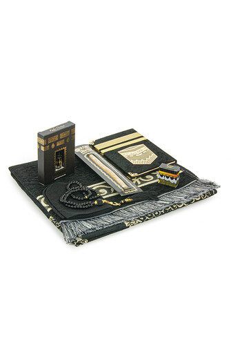 Special Boxed Gift Dowry Prayer Rug Set Suitable for the Groom's Package, Black - 3