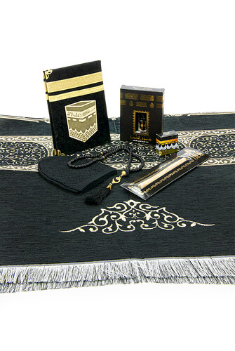 Special Boxed Gift Dowry Prayer Rug Set Suitable for the Groom's Package, Black - 4