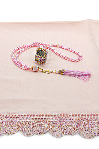 Special Boxed Gift Shawl Chanting Prayer Beads Set Pink for Teachers' Day - 5