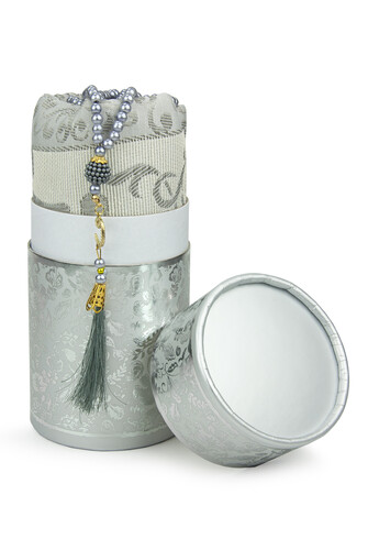 Special Cylinder Boxed Prayer Rug Set Gray Silvery - 2