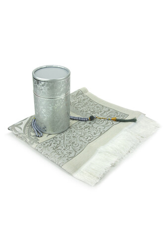 Special Cylinder Boxed Prayer Rug Set Gray Silvery - 3