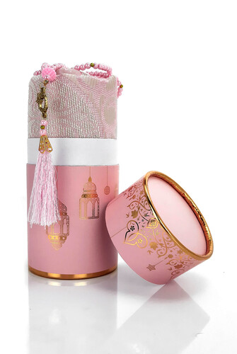 Special Cylinder Boxed Set With Prayer Rug and Pearl Rosary Pink - 2