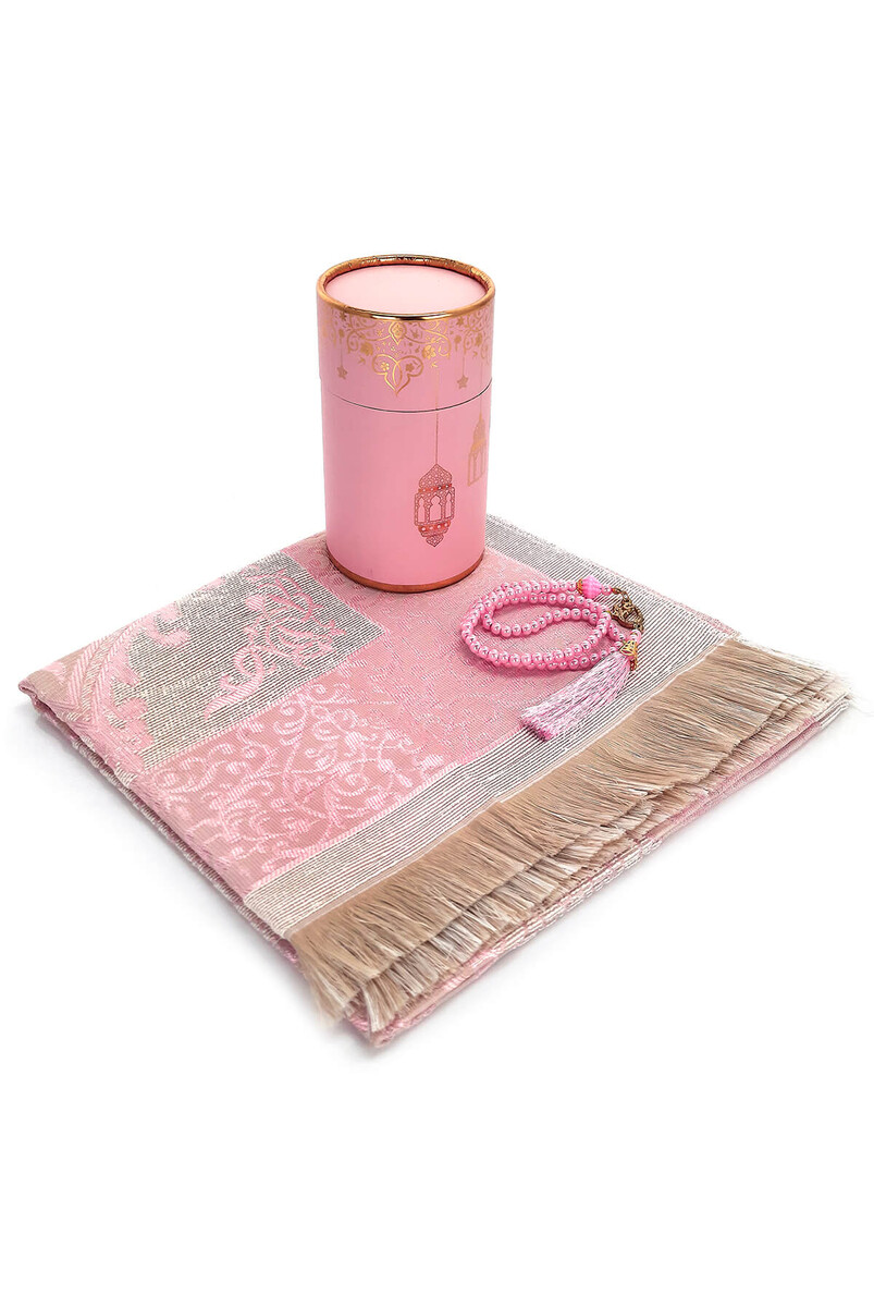 Special Cylinder Boxed Set With Prayer Rug and Pearl Rosary Pink - 1