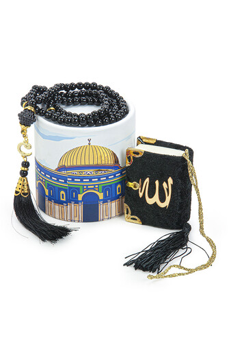 Special Design Boxed Mini Quran Mevlüt Gift Set with Pearl Prayer Beads Black - 1