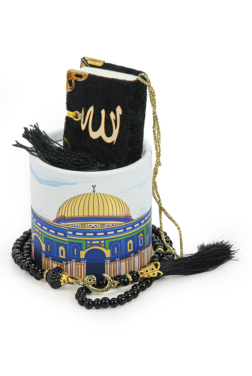 Special Design Boxed Mini Quran Mevlüt Gift Set with Pearl Prayer Beads Black - 5