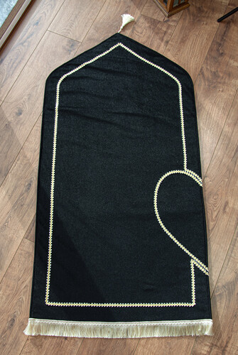 Special for Couples Sponge Soft Textured Velvet Heart Prayer Rug Set Black Cream - 3