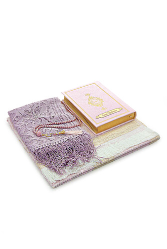 Special Quran Shawl and Prayer Rug Set for Teachers' Day, Pink - 4