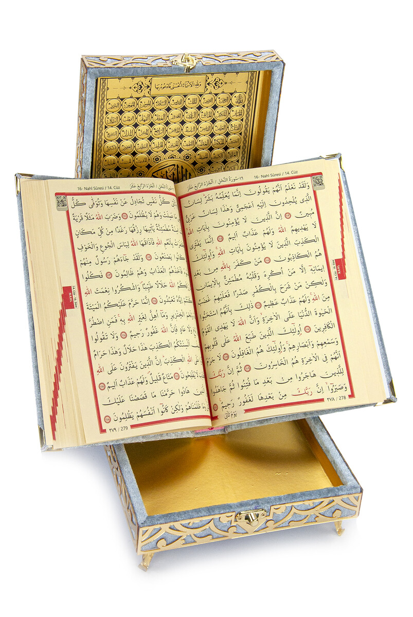 Special Velvet Boxed Holy Quran - Medium Blue Color - 2