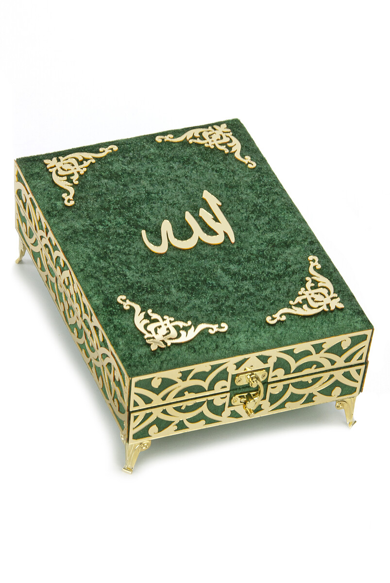 Special Velvet Boxed Holy Quran - Medium Green Color - 3