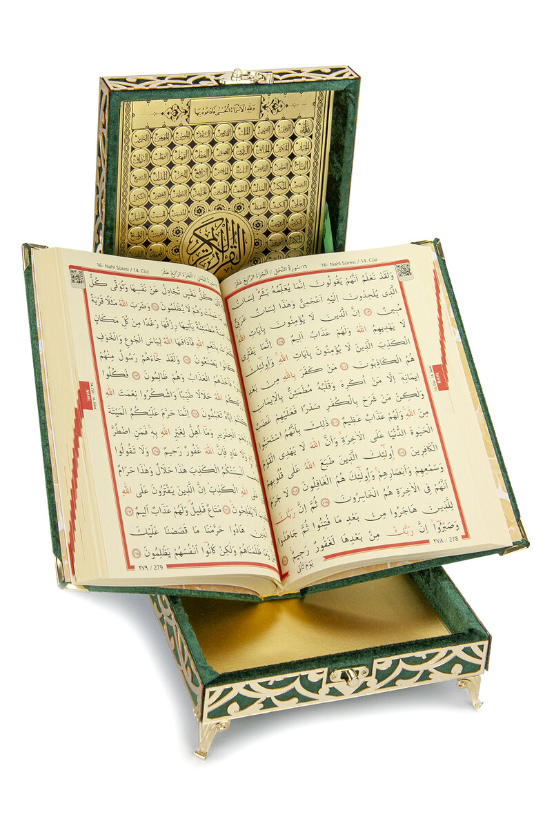 Special Velvet Boxed Holy Quran - Medium Green Color - 2