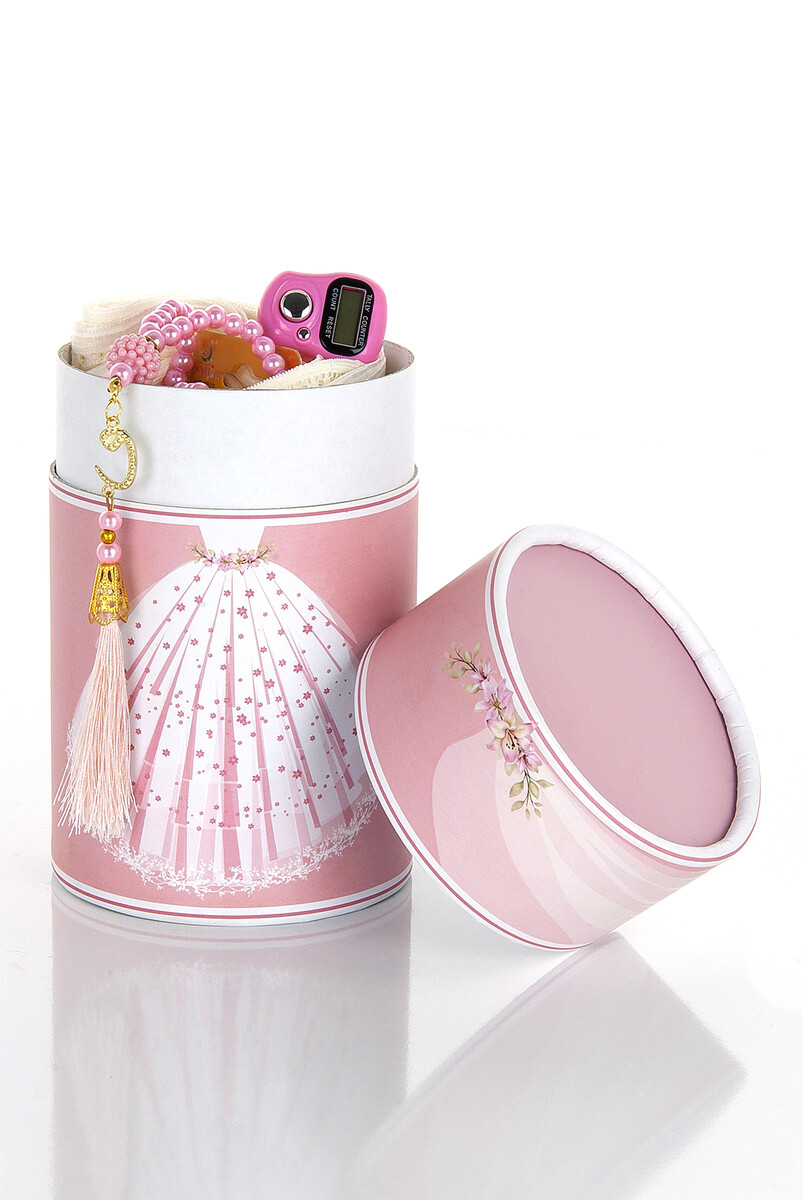 Special Wedding Dress Patterned Cylinder Boxed Mevlid Gift Set - 3