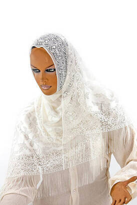 Special Cylinder Boxed Set Pearl Rosary Tulle Shawl Cream Color - 7