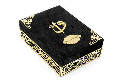 Special Elif Vav Plexi Decorated Gift Velvet Coated Boxed Quran Kerim Black - 2