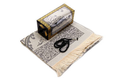 Special Gift Boxed Prayer Rug Rosary Set Black - 3