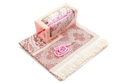 Special Gift Box Prayer Rug Rosary Set Pink - 3