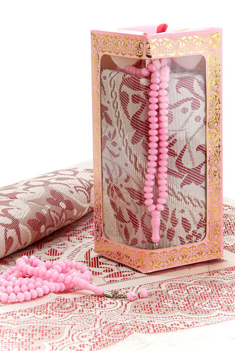 Special Gift Box Prayer Rug Rosary Set Pink - 4