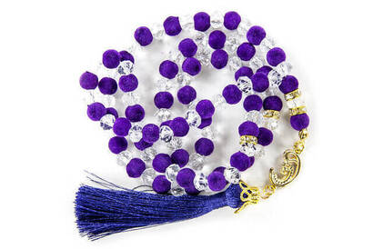 Special Velvet Patterned Tasseled 99 Piece Crystal Hajj Umrah Gift Prayer Beads - Purple - 4