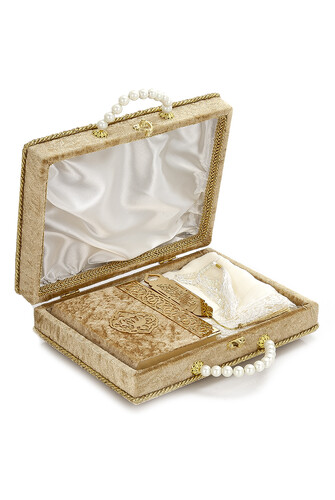 Sponge Velvet Covered Box Bag Boy Pearl Series Gift Quran Set - Gold - 1