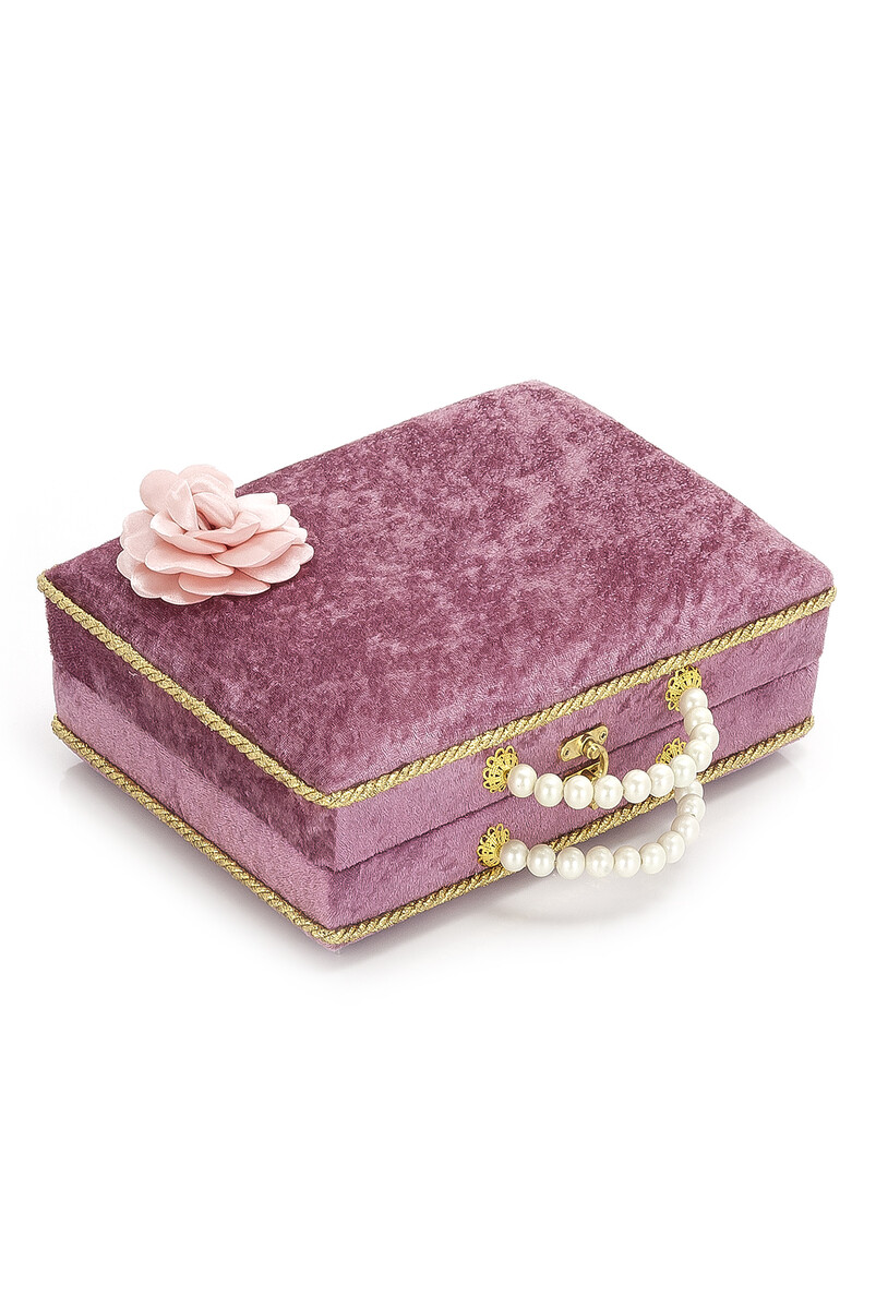 Sponge Velvet Covered Box Bag Boy Pearl Series Gift Quran Set - Pink - 2