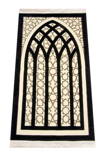 Star Patterned Chenille Prayer Rug - Black - 1