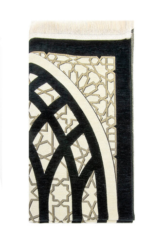 Star Patterned Chenille Prayer Rug - Black - 2