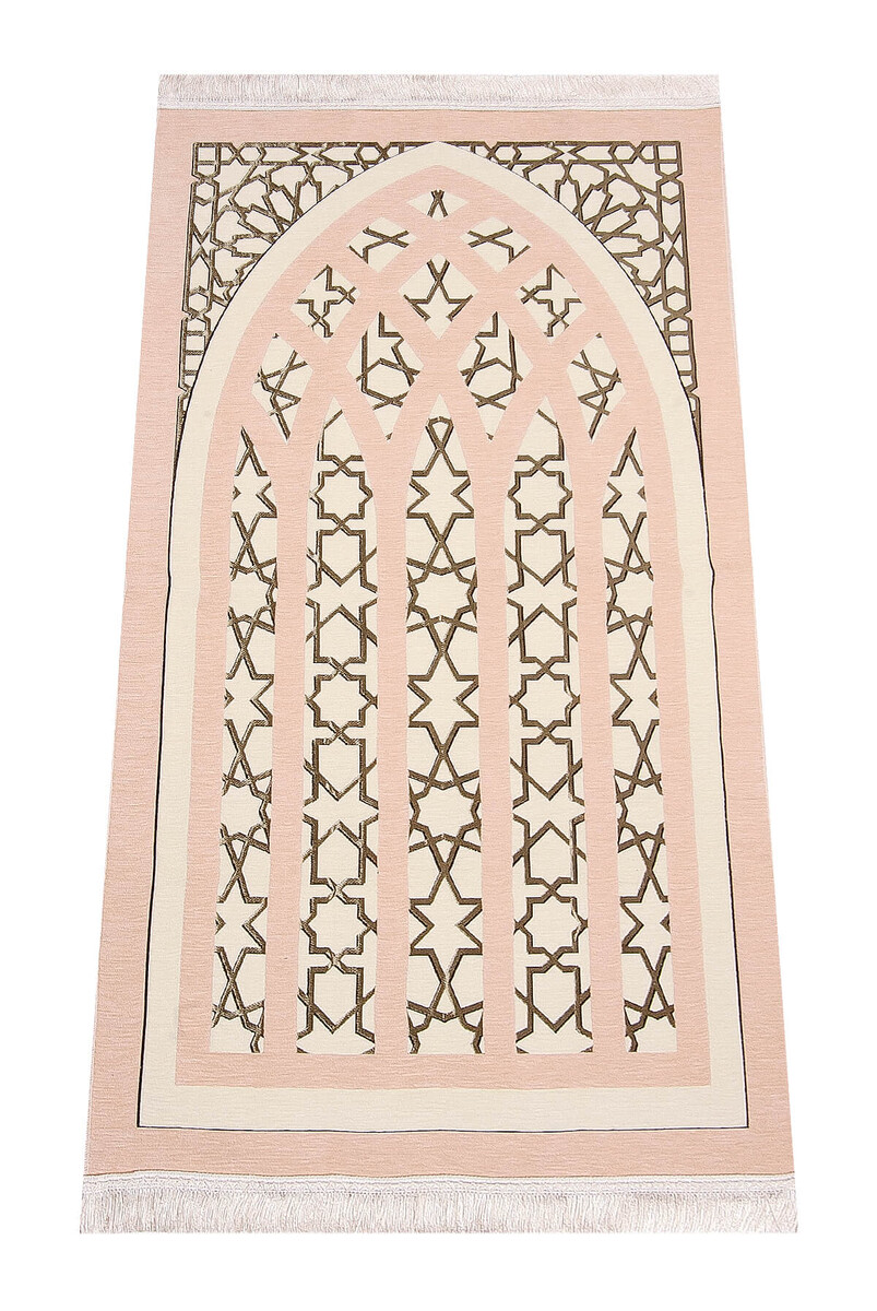 Star Patterned Chenille Prayer Rug - Cream - 1