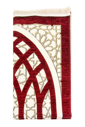 Star Patterned Chenille Prayer Rug - Red - 2