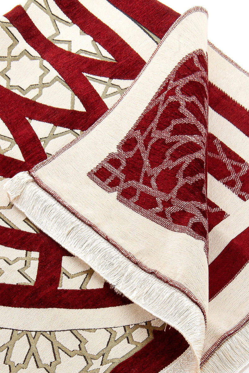 Star Patterned Chenille Prayer Rug - Red - 3