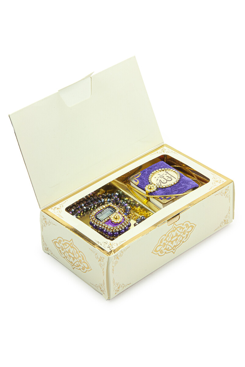 Stone Chanting Machine - Mini Quran - Gift Set with Crystal Stone Prayer Beads - Purple Color - 1