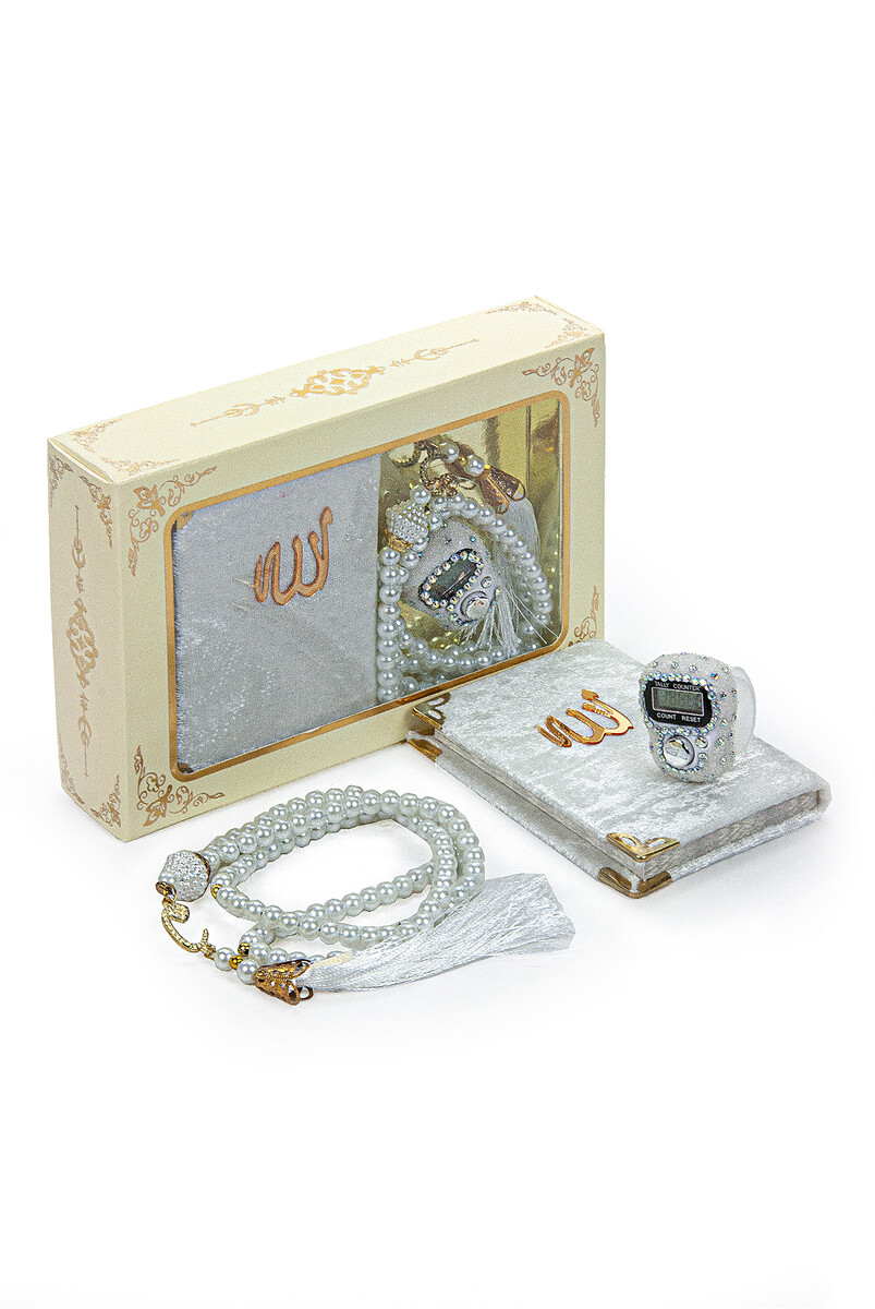 Stone Chanting - Mini Velvet Yasin - Gift Set with Pearl Prayer Beads - White Color - 1