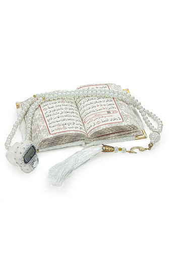 Stone Chanting - Mini Velvet Yasin - Gift Set with Pearl Prayer Beads - White Color - 2