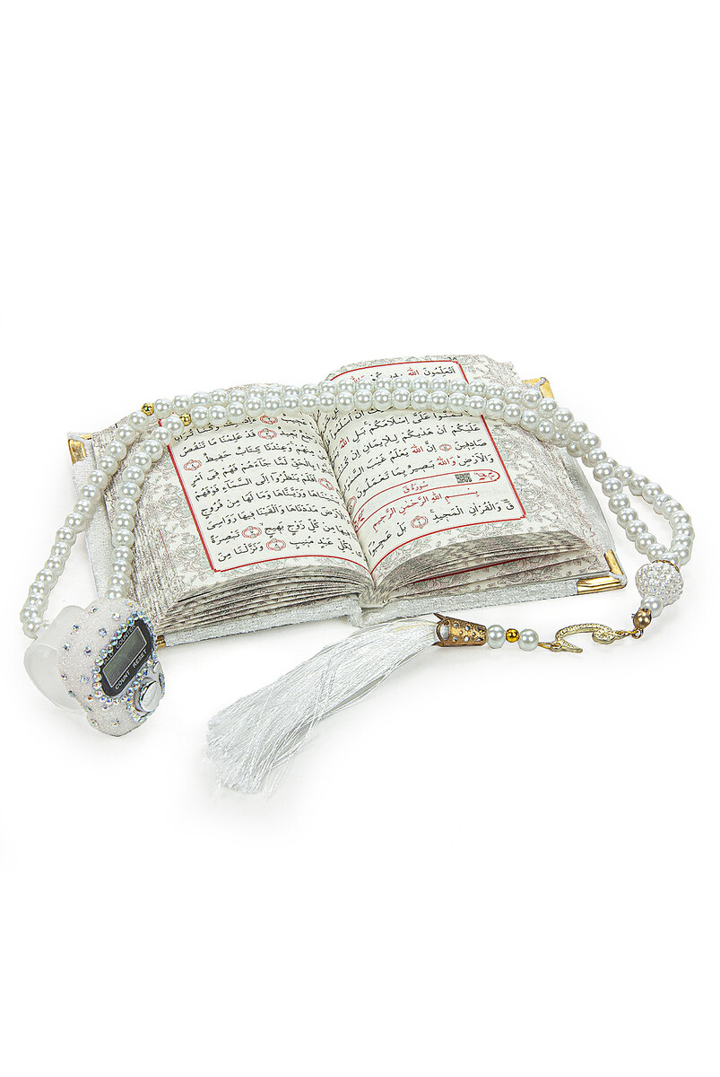 Stone Chanting - Mini Velvet Yasin - Gift Set with Pearl Prayer Beads - White Color - 2