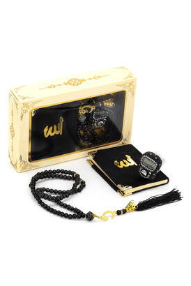 Stone Zikirmatik - Mini Velvet Yasin - Gift Set with Pearl Rosary - Black Color - 1