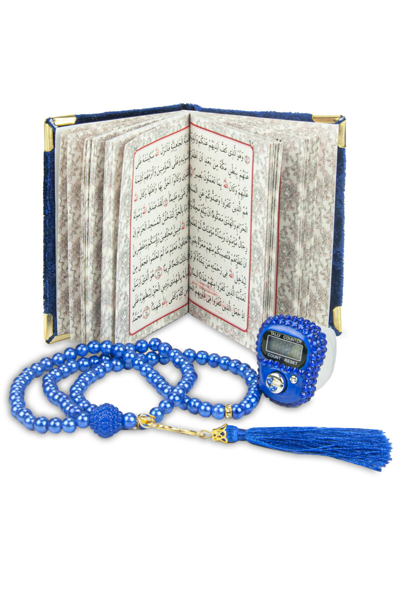 Stone Zikirmatik - Mini Velvet Yasin - Pearl Rosary Gift Set - Navy Blue Color - 2