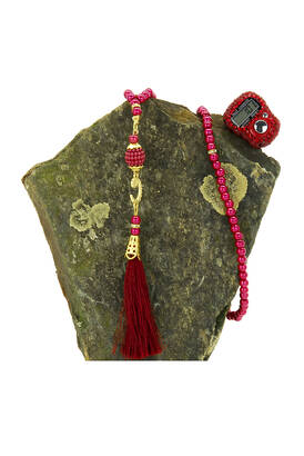 Stone Zikirmatik - Pearl Rosary Gift Set - Red Color - 3