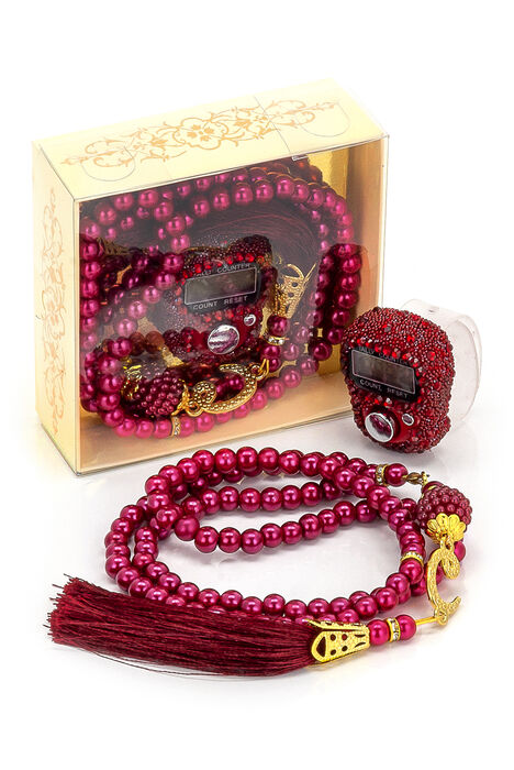 Stone Zikirmatik - Pearl Rosary Gift Set - Red Color - 1