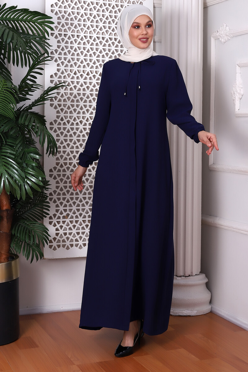 Straight Indigo Neck Laced Abaya 9229-22 - 1