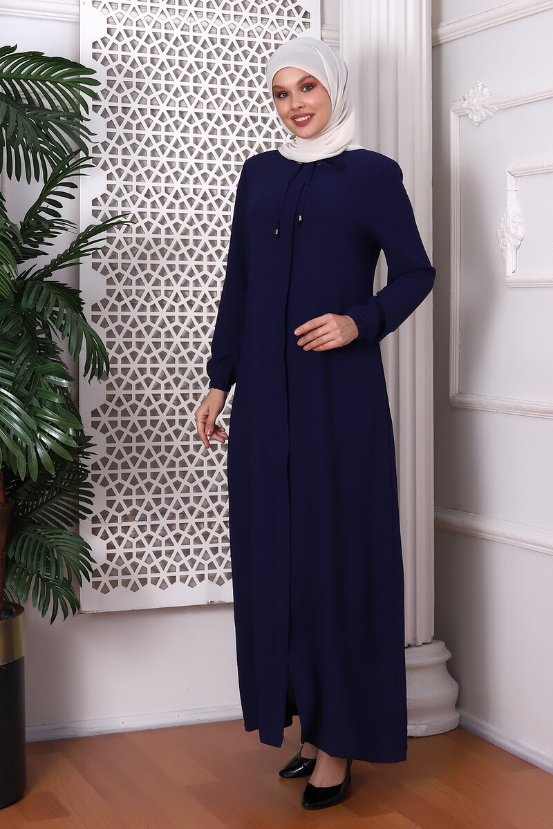 Straight Indigo Neck Laced Abaya 9229-22 - 3