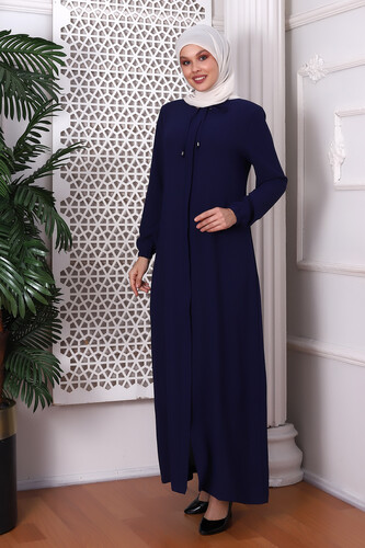 Straight Indigo Neck Laced Abaya 9229-22 - 4