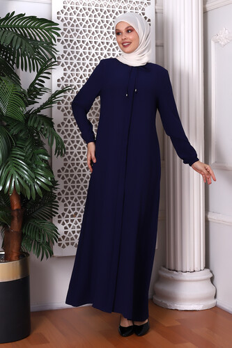 Straight Indigo Neck Laced Abaya 9229-22 - 5