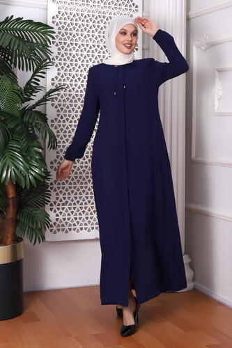 Straight Indigo Neck Laced Abaya 9229-22 - 7