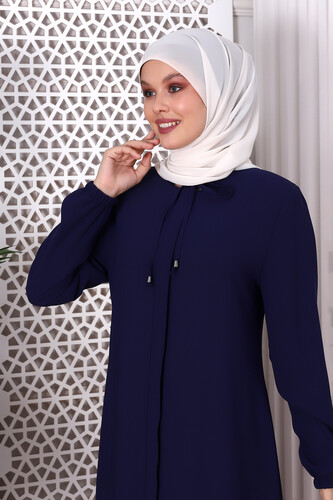 Straight Indigo Neck Laced Abaya 9229-22 - 9