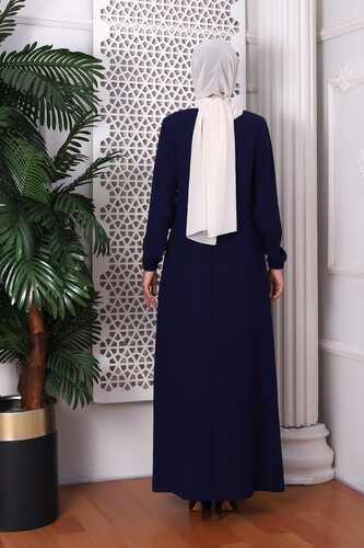 Straight Indigo Neck Laced Abaya 9229-22 - 11