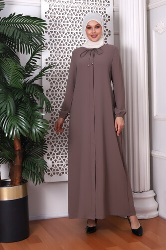 Straight Mink Lace-Up Abaya 9229-22 - 1