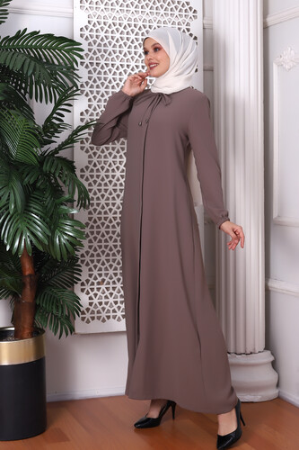 Straight Mink Lace-Up Abaya 9229-22 - 2