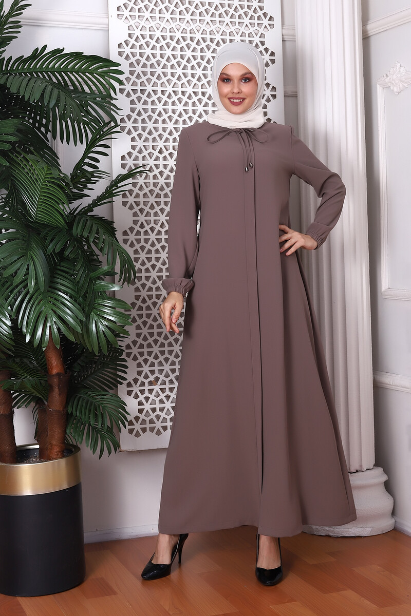 Straight Mink Lace-Up Abaya 9229-22 - 4