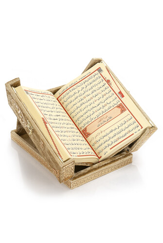 Table Top Double Covered Quran Set With Velvet Covered Chest - Gold - 4