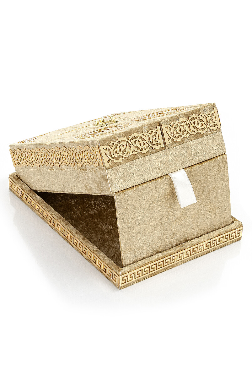 Table Top Double Covered Quran Set With Velvet Covered Chest - Gold - 5